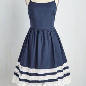 Esley She and Trim Dress Sundress Cotton Navy Blue 50s Style Size M NWT NEW